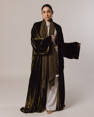 Wide Sleeve Velvet in Olive Green