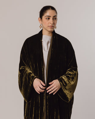 Wide Sleeve Velvet in Olive Green