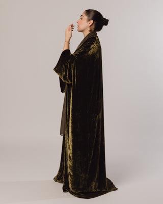 Wide Sleeve Velvet in Olive Green
